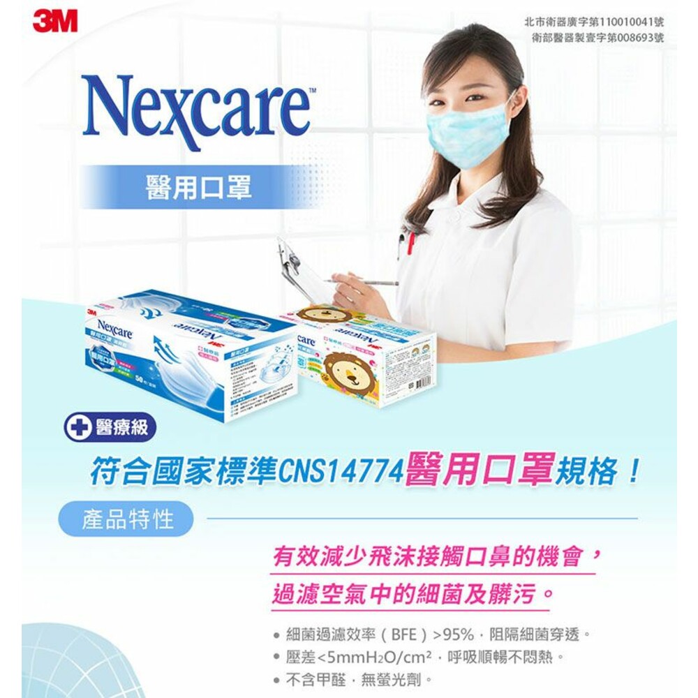 3M Nexcare 7660C醫用口罩2盒組(50片/盒)兒童/成人(藍)-thumb