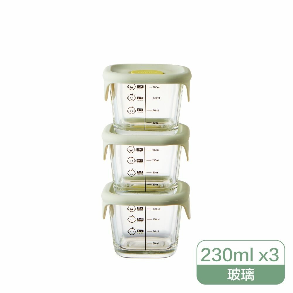 LOCK-LLG509S3-樂扣樂扣 寶寶副食品玻璃調理盒3入LLG509S3 方形/綠色